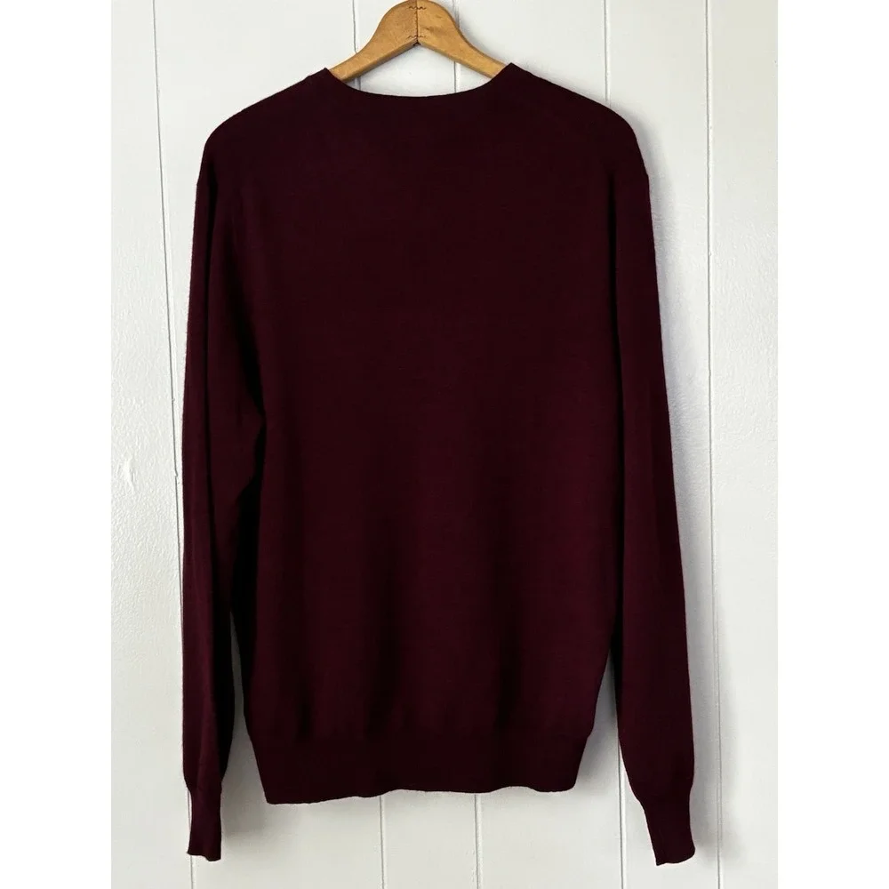 Davis‎ & Squire Extra Fine Merino Wool V-Neck Sweater Burgundy Large Preppy 0310